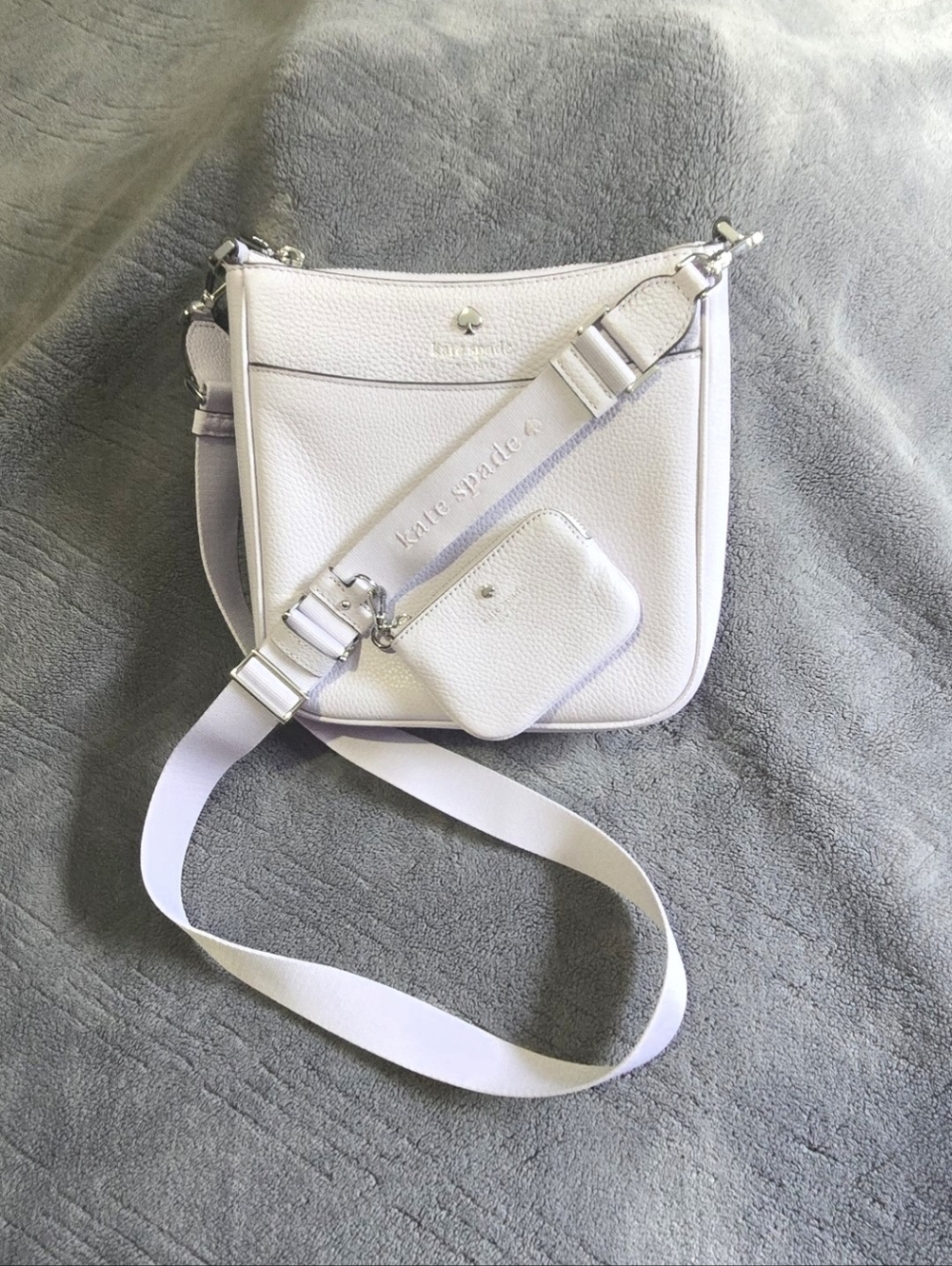 NWOT Kate Spade ♤ Pebbled Leather Frozen Lilac Crossbody & Detachable Pouch ♤♤♤
